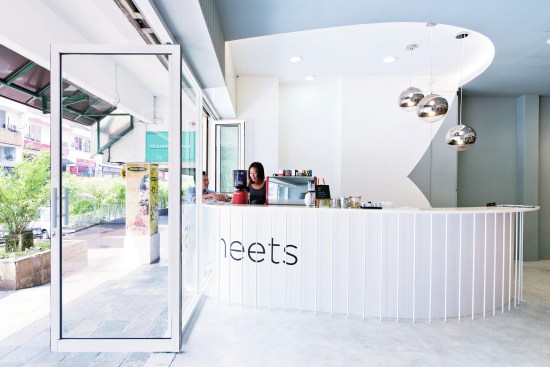 For 15 Sheets, a storefront in Kuala Lumpur, the firm created a suspended display system that forms zones within the store.