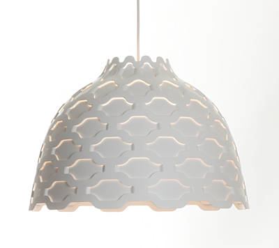 LC Shutters is a bell-shaped aluminum pendant that is cut and pressed to form two interactive layers. Designed for use with various types of bulbs, it provides glare-free lighting with uniform distribution. It comes in white or a multicolored design. www.louispoulsen.com.