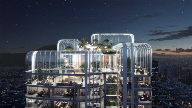 Dynamic architectural outline shaping the layered rooftop