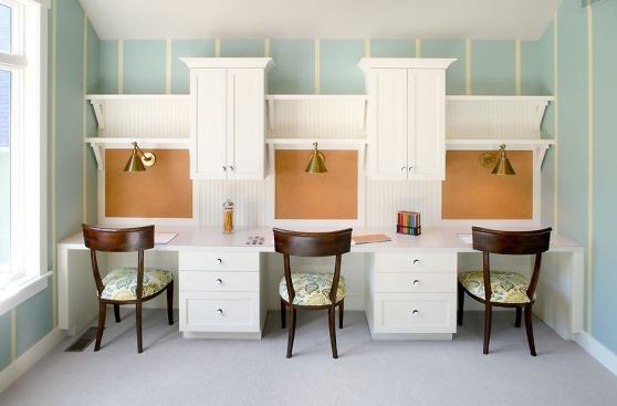 Grown-ups aren’t the only ones in need of home office space. This charming homework spot for a family with three kids provides storage, lighting, and built-in pegboards.

Project: Sunset View, Rockford, Mich.; Architect: Visbeen Architects, Chicago; Builder: Insignia Homes, Kentwood, Mich.