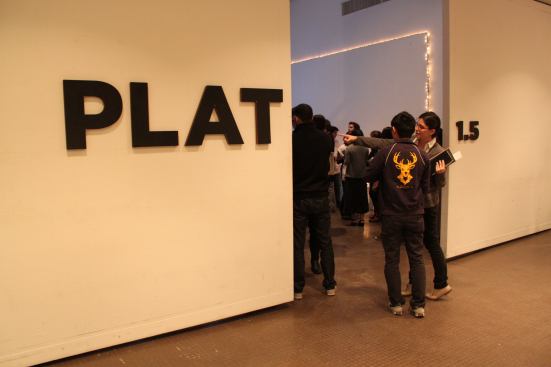 PLAT 1.5, Rice's architectural journal,&nbsp;launches during the reviews; students Ana Victoria Chiari and Jessy Yang talk outside the launch.