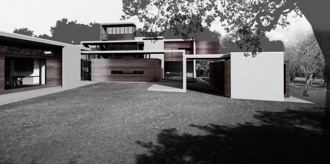 The house is designed around an existing live oak on the site. The organic quality of the tree creates nice tension with the static house,” Jameson says.