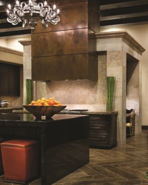 Custom copper hood. Project: Spanish Oaks Showcase, Austin, Texas; Designer/Fabricator: Luis Jauregui and Jim Gandy, Austin, Texas.