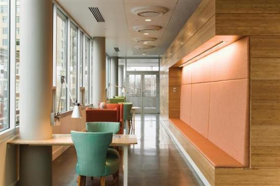 A quiet reading area strikes a balance between public and private space.