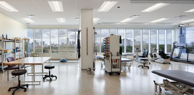 Large therapy rooms are located on each floor of the main hospital.