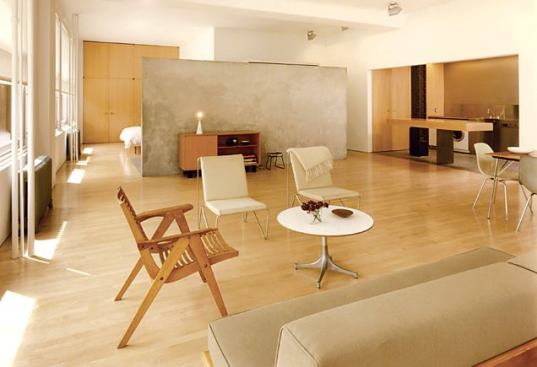 Custom Home, May-June 2004  K+B Studio  Custom Kitchen, New York  Belmont Freeman Architects, New York Tucked into an alcove within the overall space, the kitchen does double duty as a coat closet and laundry room.