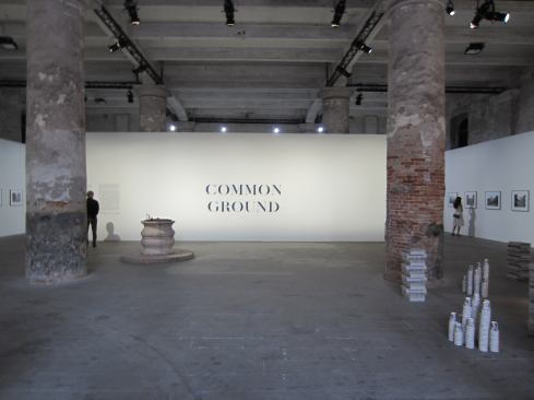 Entry to the Common Ground exhibition in the central pavilion at the Venice Biennale, showing the stone well that represents the Venetian struggle to provide a potable water supply to each of the islands that make up the city.