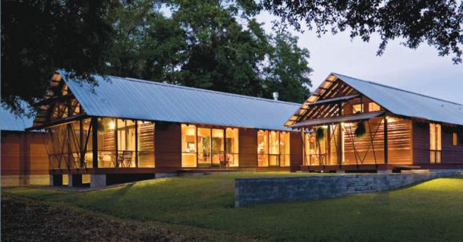 Varnville, S.C., Residence  CHDA 2008 – Custom Home 3,000 to 5,000 Square Feet / Merit Award  Architect: Robert M. Cain, Atlanta; Builder: Brunson Construction, Hampton, S.C.; Photography: Rob Karosis  This new South Carolina residence consists of three staggered pavilions inspired by the traditional Southern shotgun house.