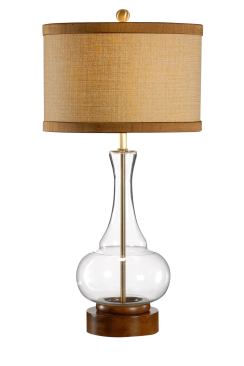 Anoushka Lamp with mouth-blown glass and a wood base.