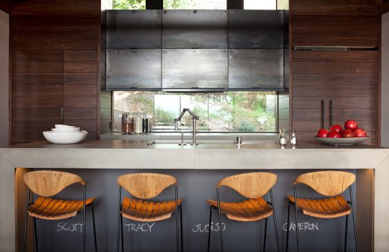 This classic counter seating setup features a below-counter blackboard that functions like place cards. Project: Hillside House, Mill Valley, Calif.; Architect: SB Architects; Builder: McDonald Construction & Development