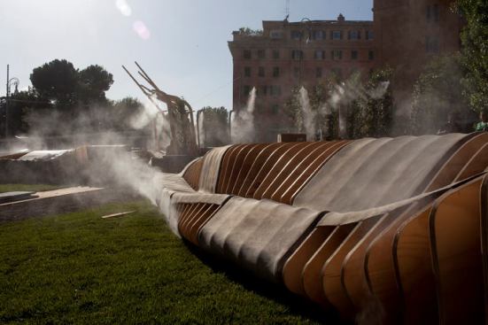The Infinity System, with misters cooling the surrounding environment.