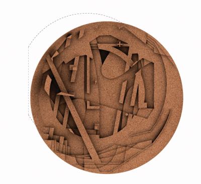 Rendering of the cork landscape resulting from previous pavilion foundation remnants