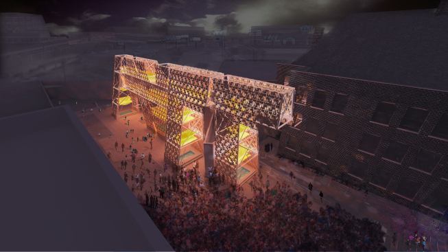 Rendering of the view at night from the roof of MoMA PS1.