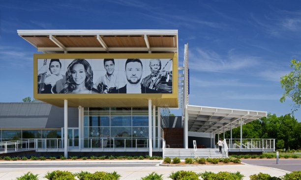 Visitors approaching from the West entry are greeted by the faces of iconic GRAMMY winners, past and present.
