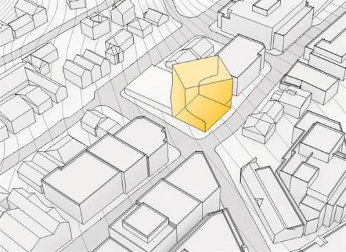 Massing diagram: Twisting volume that accomodates directional shift