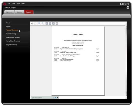 Screenshot from Altarix, Arcom's software for writing and editing project specifications.