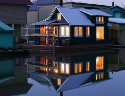 2010 CHDA  Floating Guest House, Portland, Ore.  Accessory Building / Merit Award  Studio Hamlet Architects, Bainbridge Island, Wash.   Cedar siding and a corrugated metal roof give this floating guest house the look of a Scandinavian fishing cottage.
