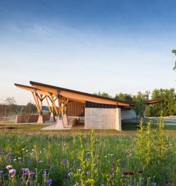 Details increase through the Welcome Center building, with livelier spaces deeper within the structure.