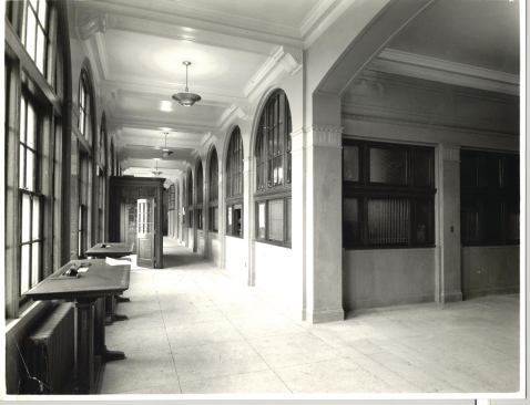 A historical view of the lobby of the Wayne N. Aspinall Federal Building and U.S. Courthouse.