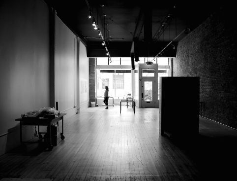 Artist Residency: Mary Ann Peters, June–September 2011  Mary Ann Peters used [storefront] as a working studio as to a mural for the “Jim Olson: Architecture for Art" career retrospective exhibit held at the Museum of Art at Washington State University (WSU). Mary Ann "undertook the conceptualization and creation of this room-sized piece in [storefront], working simultaneously with the WSU Summer Design Studio," Murray says. The WSU students used the space in July.