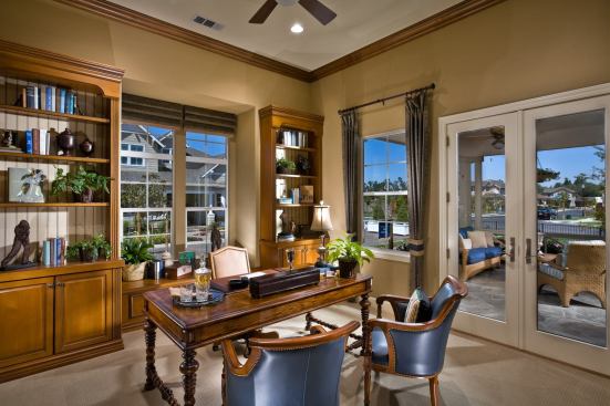KTGY’s Nick Lehnert recommends keeping home offices away from the front of the plan to shield cluttered desks from visitors. This one does that while also providing direct access via the patio for business guests. Project: Arroyo Crossing, Livermore, Calif.; Architect: KTGY Architecture, Irvine, Calif.; Builder: O’Brien Homes, Foster City, Calif.