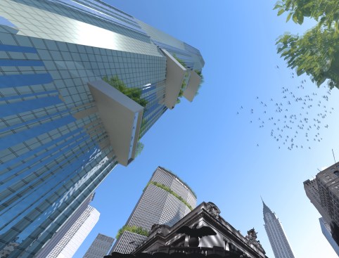 View of new tower from street level.
