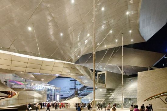 View of roof structure, Busan Cinema Center, designed by Coop Himmelb(l)au.