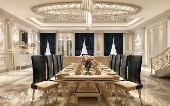 Dining room interior design in luxury villa