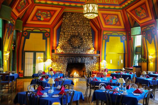 It features Cree Indian–inspired designs and Minnesota’s largest stone fireplace, according to the lodge.