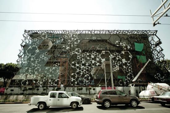 The hexagonal infrastructure before the final glass layer was fully installed.