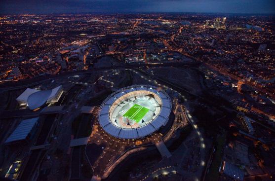 Aerial photo shot of the London 2012 Olympic Stadium. The number "1" is&nbsp;mown into the grass in to start the celebrations for the&nbsp;one-year-to-go milestone until the Olympic Games.