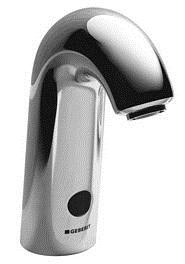 This single-hole electronic faucet from Chicago Faucets features a cast brass spout and a user-adjustable temperature control. It features a dual-beam infrared sensor and operates at 2.2 gallons per minute. 
www.chicagofaucets.com.