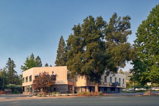 The wood framing is a mix of conventional douglas fir joists and studs Glulam beams