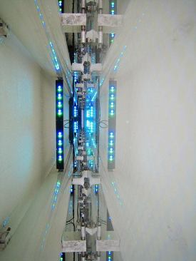 A detail of the LEDs behind the glass panels.