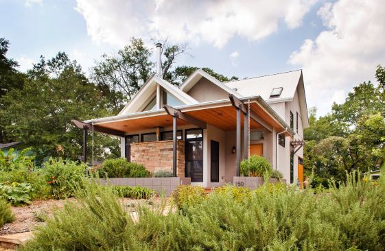The turf-less yard features three rain gardens, a vegetable garden, and drought-tolerant landscaping.