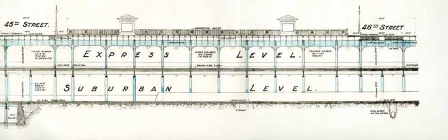 A circa 1906 section through the terminal's two-level train shed, which separated long distance and commuter trains.