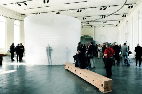 Attendees networked and admired the installed art pieces at the School of Architecture between presentation sessions.