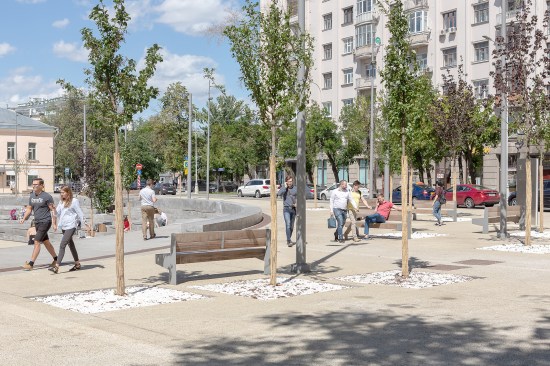 Informal square at street level. 