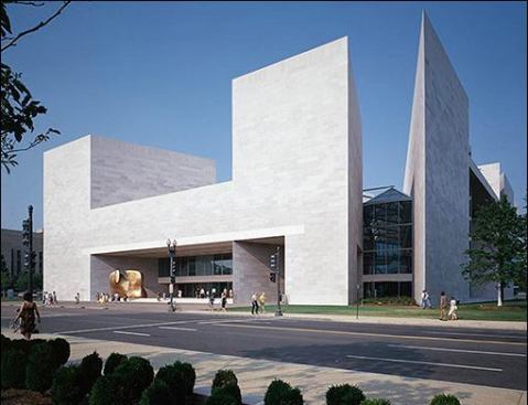 The East Wing of the National Gallery of Art, designed by I. M. Pei features sharp angles and an impressively day-lit interior