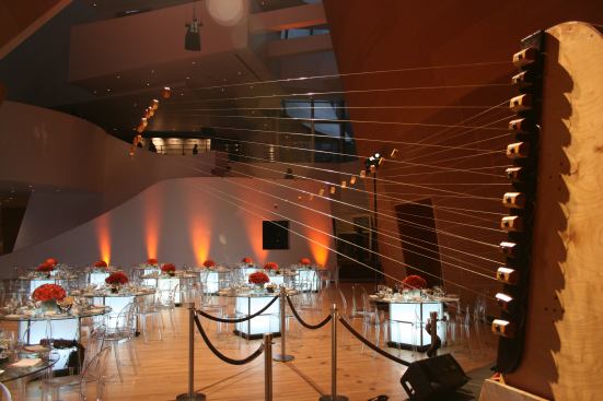 An indoor harp installation transforms this interior space.