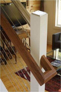 A simple stainless steel cap dresses up a painted wood newel post.