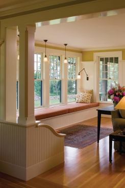 Even traditional wood windows have a dramatic effect when grouped four at a time, creating an updated version of a window seat without disrupting the feel of this classic New England home. Project: Private Residence, Boston area; Architect: Albert, Righter & Tittmann Architects, Boston