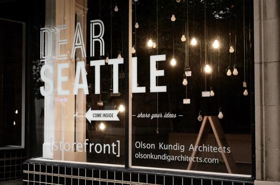 Dear Seattle, September 2011 "Dear Seattle" was a collaboration between Studio Matthews and [storefront] for the Seattle Design Festival. The pop-up design center welcomed people to drop by and share ideas about Seattle. "A number of interactive exhibits invited people from the broader community to comment on things they loved about Seattle as well as areas where they felt the city and the design community needed to keep looking for better solutions," Murray says.