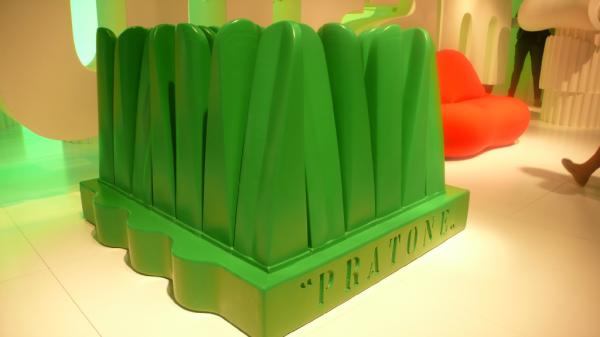Quirk vs. Cool at #salon2012: for quirk, here's Gufram's Pratone—a giant square of foam turf you can lie down in.