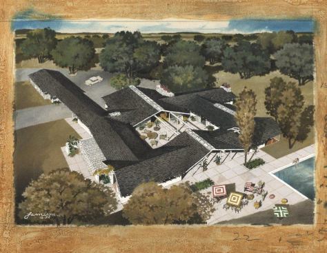 Cliff May,Philbin house, 1959  Rendering by F.W. Jamison