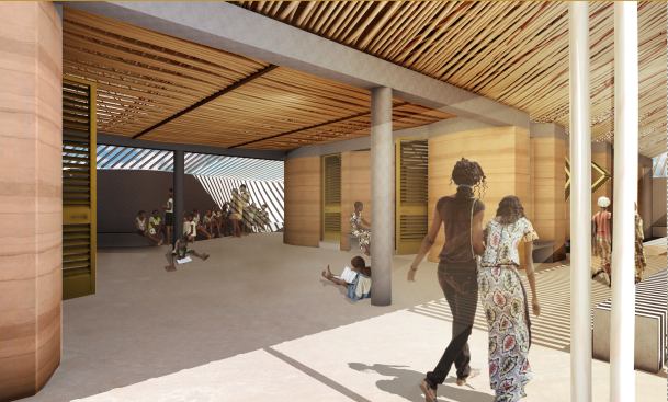 At Gando Secondary School in Gando, Burkina Faso, the shaded landscape creates platforms for meetings and teaching, and allow for natural ventilation.  Photo © Holcim Foundation.