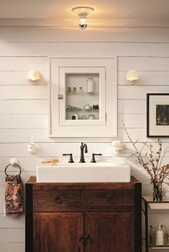 Rejuvenation’s new porcelain light fixtures—Hawkins, Hardy, Hazel, Haines, and Hannah (shown)— emulate a 1930s style and are available in glossy white, black, and gray finishes. The collection includes four ceiling fixtures and a wall bracket. Rejuvenation, www.rejuvenation.com. 888.401.1900.