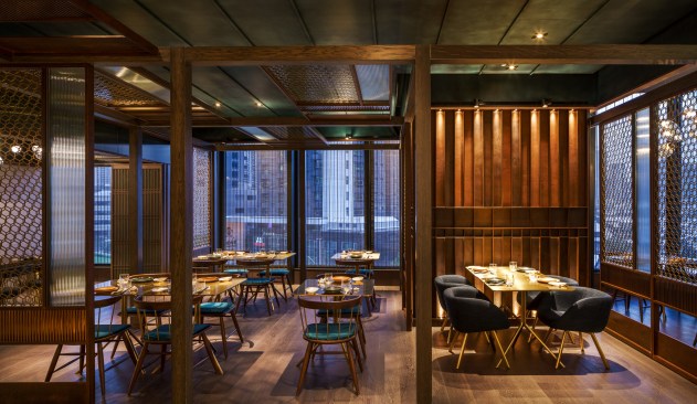 Floors are granite in a combination of polished, honed, and raw finishes. 