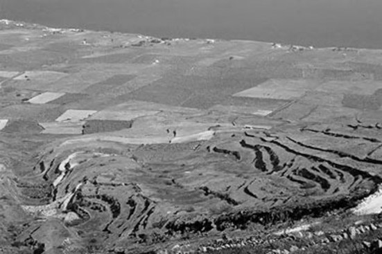 photo 1:  "Pezoules", a farming technique that preserved the precious soil from being washed away and turned the slope into arable terraces.