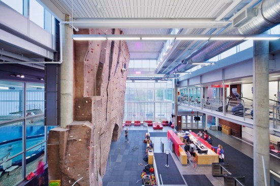 View of Interior Entrance, Climbing Wall from Jogging Track